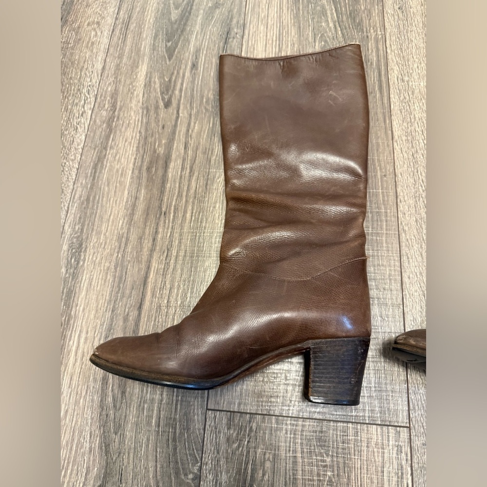 Gucci 1970s Horsebit Brown Leather Wood Stacked Heel Boots Size 8 - Picture 7 of 10